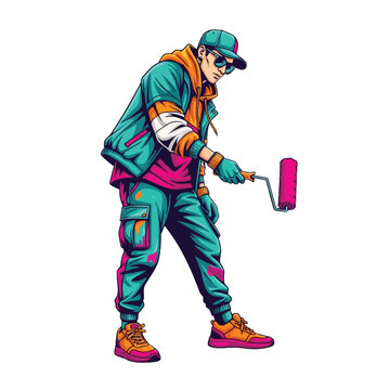 Graffiti Artist Paint Roller Street Style Vector Illustratio