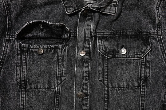 Dark Gray denim jacket details close up