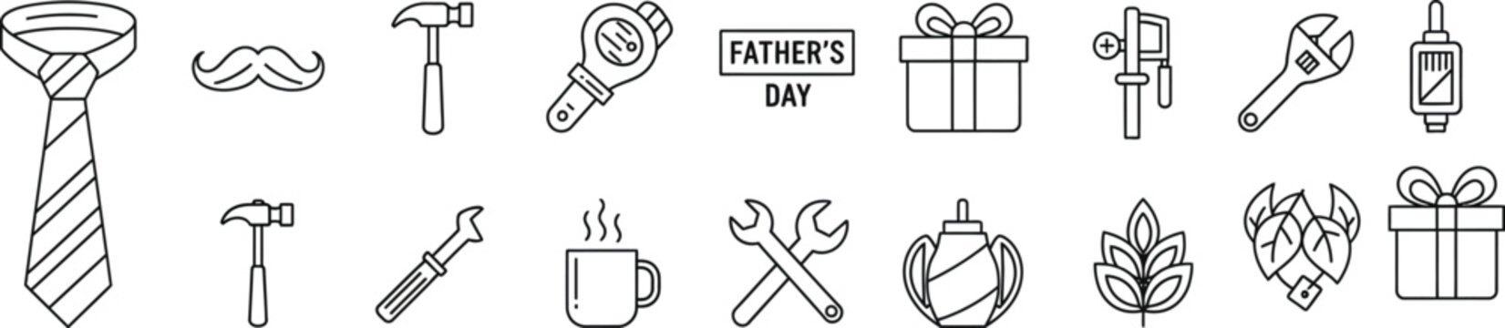 Happy father's day vector icon set celebrating dad with hand drawn illustrations