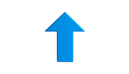 Fototapeta premium A vibrant blue, three-dimensional arrow points directly upwards against a stark, black background. It appears to be made of glass or a similar shiny material
