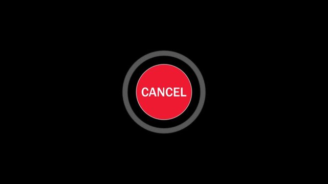 Red cancel button glowing on black background with motion effect for user interface element