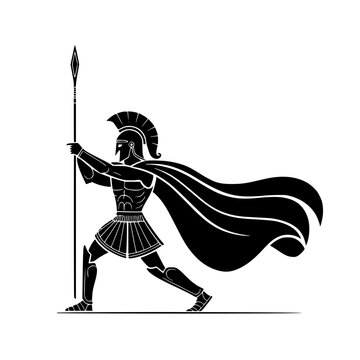 Ancient Greek warrior in full armor holding a spear and shield