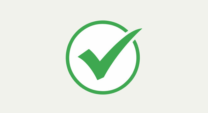 A bold green checkmark is centered within a green circle against a light background