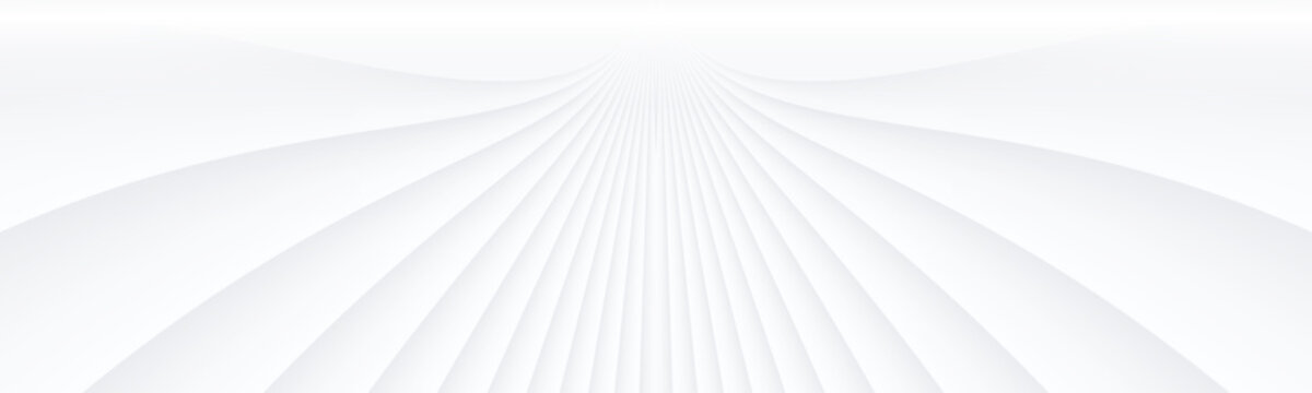 White abstract background, 3D white symmetrical stripes, elegant wavy stripe pattern banner.