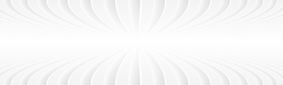 White abstract background, 3D white symmetrical stripes, elegant wavy stripe pattern banner.