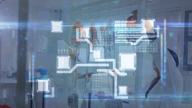 Vertical video: Nurse adjusting IV tubing in clinic bay, activating AR schematic for patient care