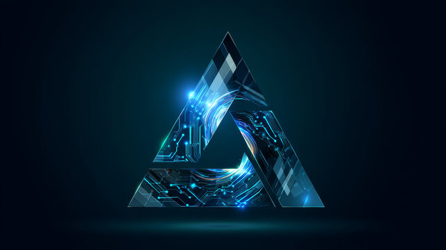 Artificial intelligence with Triangle Geometric curved shapes technology Analysis logo vector design concept. AI technology logotype symbol for advance technology, tech company, identity, ui, web.