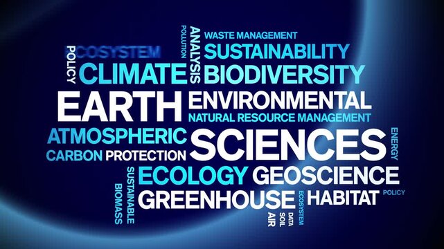 Earth Sciences animated word cloud-text design animation tag kinetic typography seamless loop.