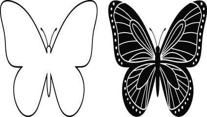 Black and white butterfly illustration detailed wing patterns © rijvi