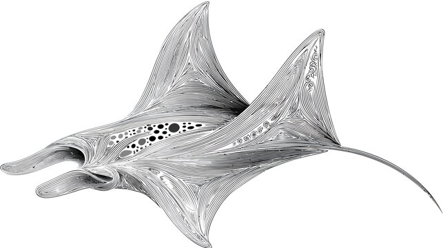 Stylized line art illustration of two manta rays swimming on a white background