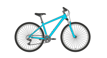 Fototapeta premium Bright blue mountain bike with suspension fork and disc brakes isolated on white background, vector illustration