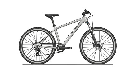 Fototapeta premium Modern gray mountain bike with disc brakes and suspension fork, isolated on a white background