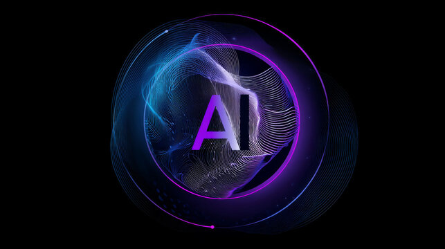 Artificial intelligence (AI) with Letter A wavy moving lines overlapping in circle future of technology vector design concept. AI technology logotype symbol for advance technology, ui, automation.