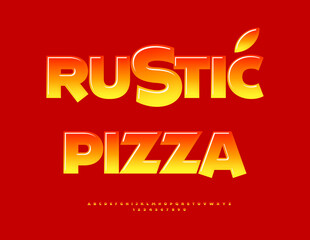 Obraz premium Vector Playful icon Rustic Pizza. Glossy Gradient Font. Decorative Alphabet Letters and Number set.
