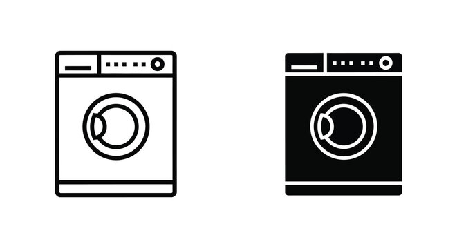 Two washing machine icons one white and one black presented as a silhouette