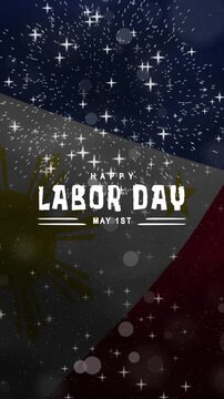 Happy labor day may text animation with waving flag and fireworks suitable for social media posts, banners, posters, and website graphics.