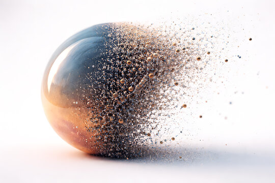 Surreal transformation of solid matter disintegrating into small flying particle