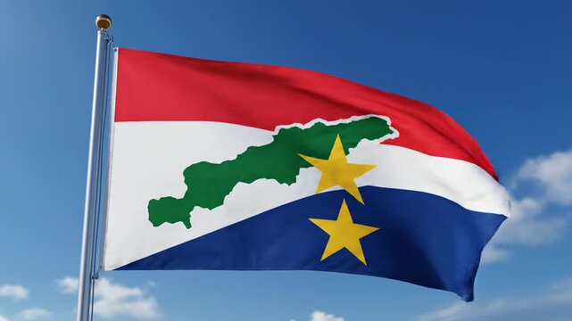 Flag waving against a bright blue sky symbolizing nation and freedom
