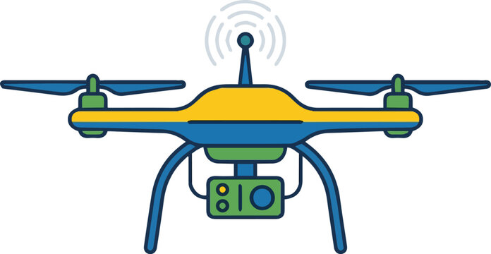 Modern quadcopter drone icon with wireless signal waves for digital delivery and aerial surveillance technology