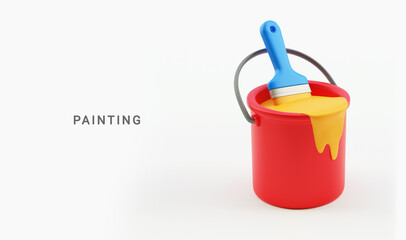 3D Paint can with brush design. paintint works, colorful paint tools © Beststyle