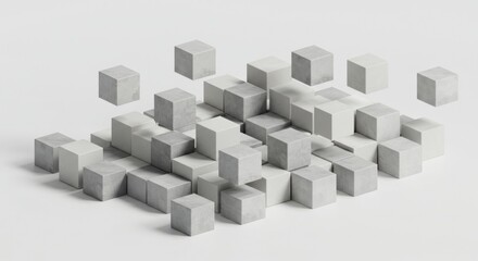 Fototapeta premium Abstract composition of 3 d cubes floating on white background