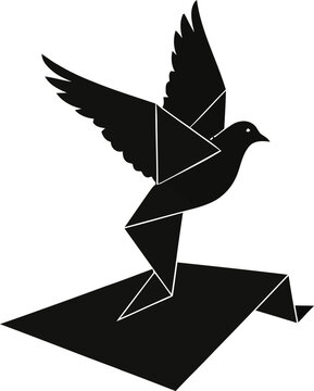 Black and white geometric origami bird silhouette paper