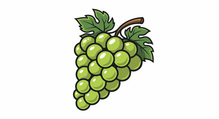 Obraz premium A cartoon cluster of ripe green grapes with leaves