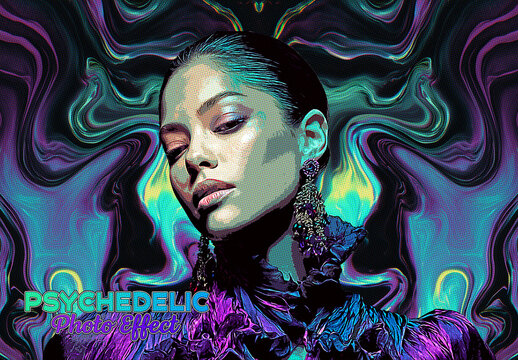 Psychedelic Oil Paint Photo Effect Mockup