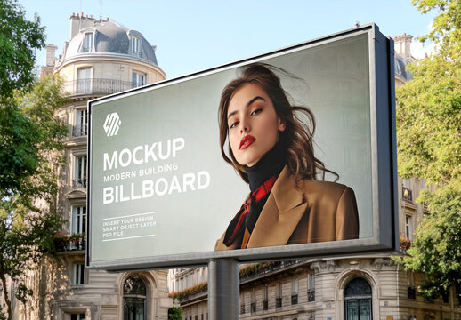 Large Horizontal Billboard in Paris City Mockup