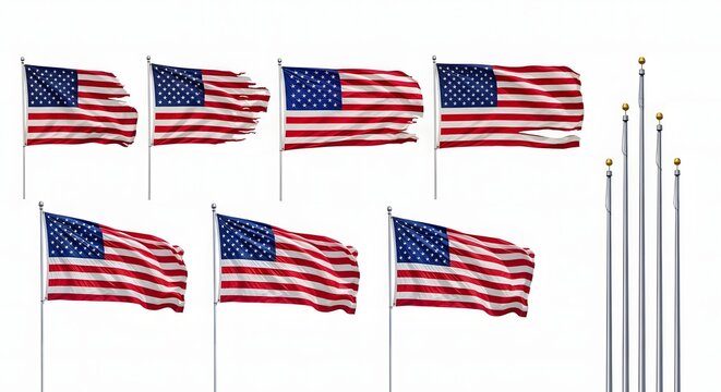 American flags on poles with extra poles