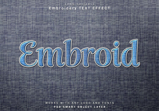 Realistic Embroidery Text Effect on Denim Fabric Texture Mockup