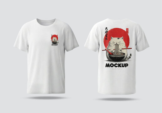 Front and Back Isolated White T-shirt Mockup With Shadows &ndash; Clean Apparel Branding Set