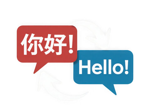 International translation day graphic showing hello in chinese and english