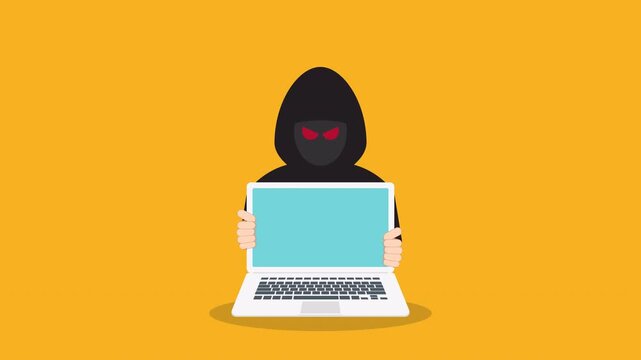 Cybersecurity hacker attack animation, digital threat, data theft, identity risk, cyber crime concept video