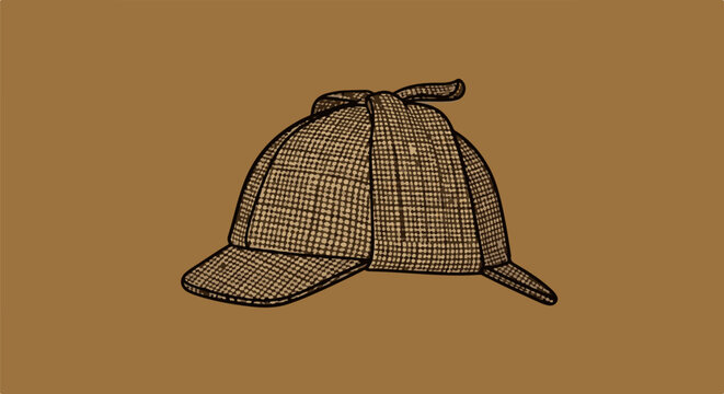 A brown tweed deerstalker hat with a tied band and a brim