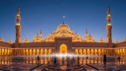Naklejka premium Grand architecture illuminated at night with minarets and domes