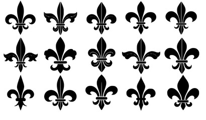 Fleur de lis silhouette icon set heraldic lily vector collection © MdMiraz