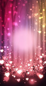 Romantic Heart Bokeh Background with Pink and Gold Hues.
