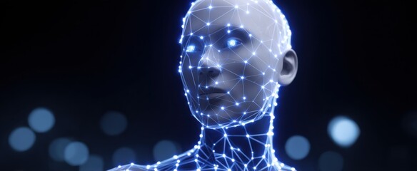 Naklejka premium Futuristic humanoid ai robot with visible network links and streamlined design elements