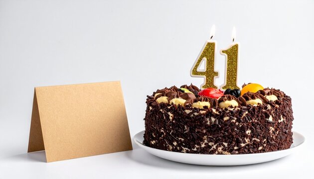 Birthday cake with number 40 candle and blank card with room for own message