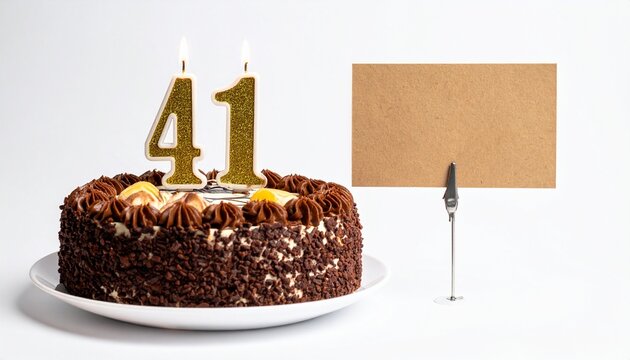 Birthday cake with number 40 candle and blank card with room for own message