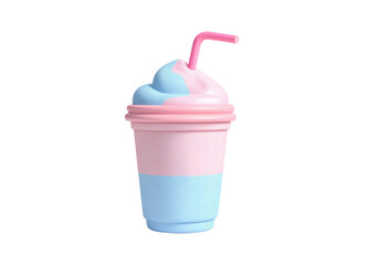 Obraz premium A cute pink and blue slushy cup with a straw, detailed texture, vibrant colors, and a smooth glossy surface, against a plain white background