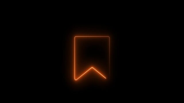 Glowing neon line bookmark save icon animation on black background. representing saved pages, reading list concept interface navigation tool design.