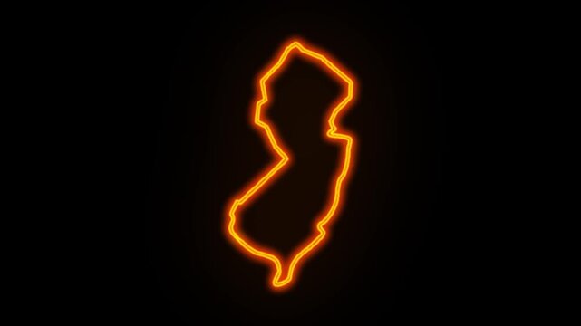 Orange glow traces state outline against black background. map neon outline