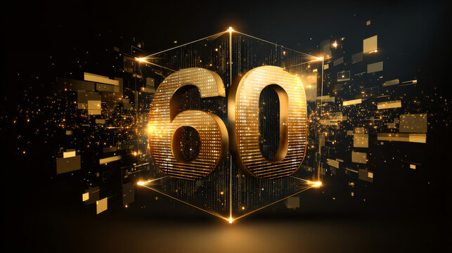 60th Anniversary luxury gold celebration with Flickering Rectangles numbers logo typography vector design concept. Sixty years anniversary gold logo template for celebration event, invitation, web.