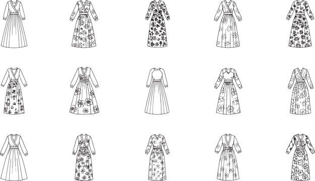 Black and white of stylish women's dresses and tops with floral patterns women's fashion