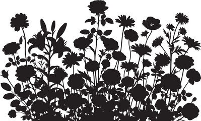 Fototapeta premium Black silhouettes of various flowers and leaves on white