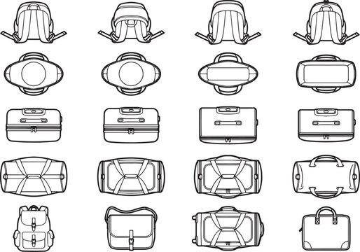 A graphic illustration of various luggage types, a curated selection, offering a diverse range of travel companions, each meticulously crafted to suit various journeys.
