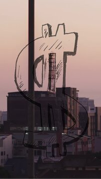 Vertical video: Dollar-sign appearing on first frame over skyline gold fill spreading to show value