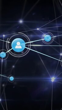Vertical video: Ring pulse starting central node sending lines, adding bubbles, network expanding